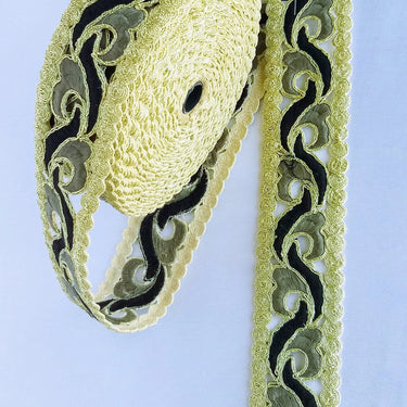 Black, Grey And Gold Cut Work Embroidered Trim, Approx. 48mm wide